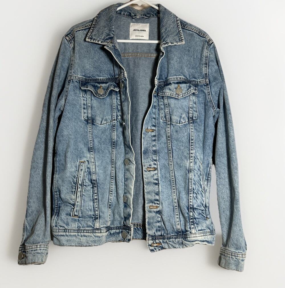 JACK & JONES Trucker Denim Jacket Vintage Wash Size L Blue Cotton‎